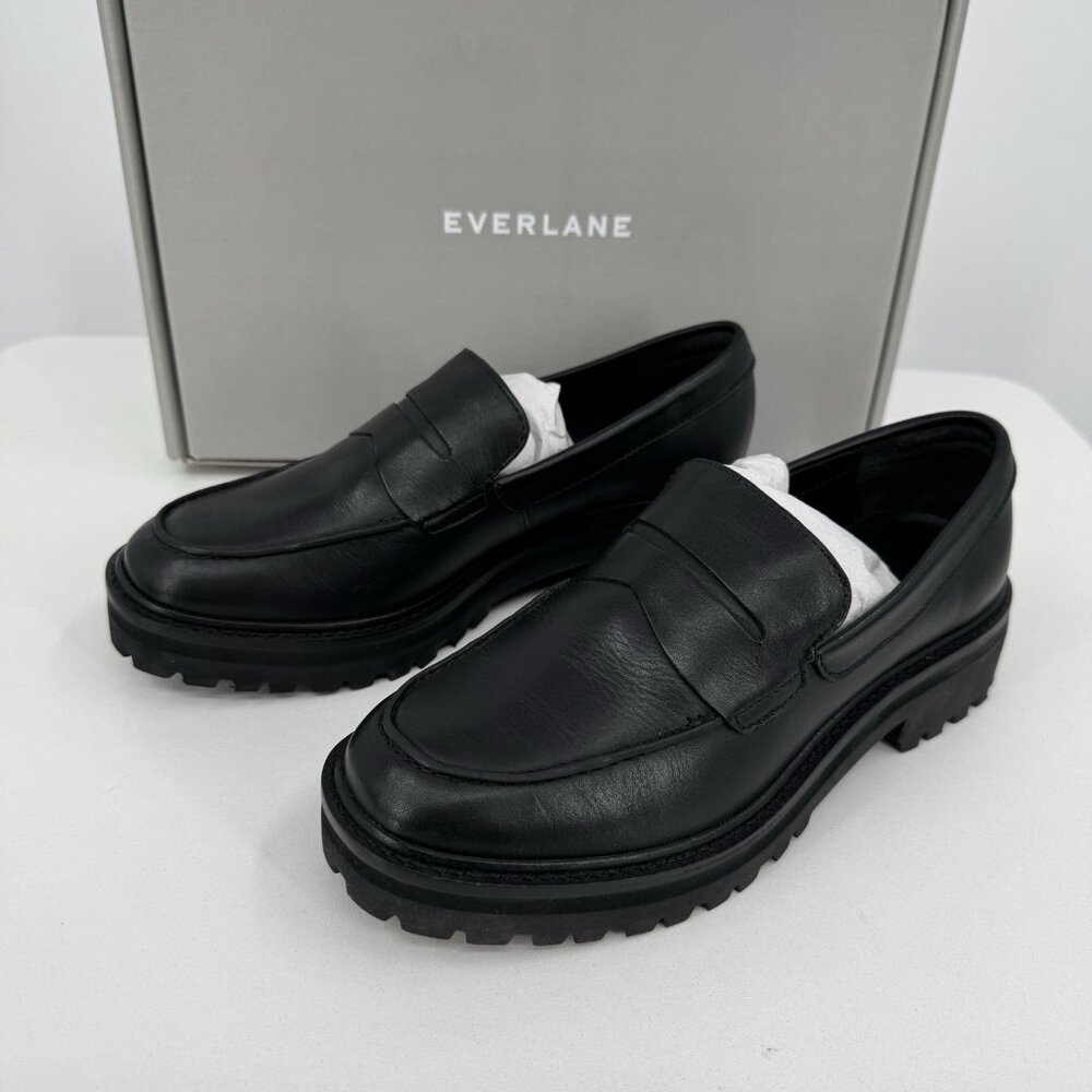 Everlane The Lug Loafer in Black Leather size 6 Women's Chunky Heel